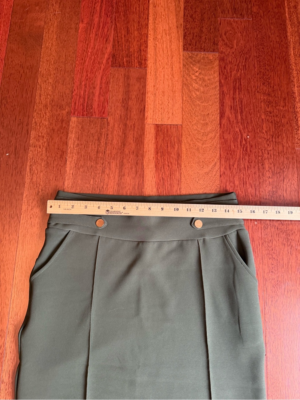 Harper Olive Green Pencil Skirt with Button-Waist Detail - Picture 3 of 5